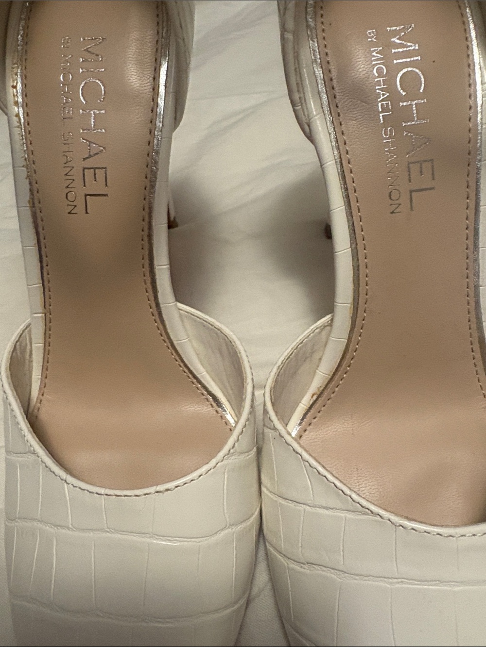 Michaels White Croc-Embossed Slip-On Mules
